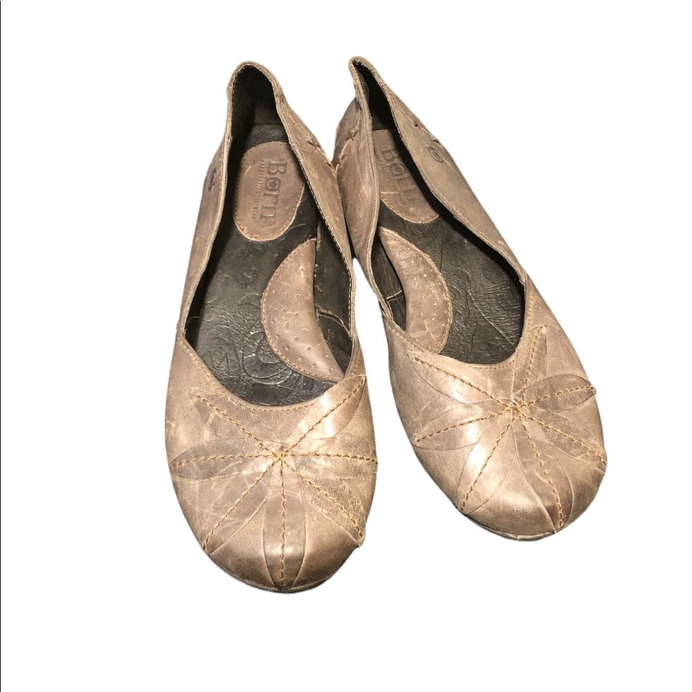 BORN Women's 8.5 Charolette Gray Leather Slip On Flats W82052 Shoes